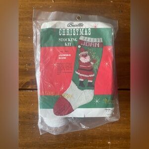 New Vintage Bucilla Christmas Jumbo Holiday Knitted Stocking Kit Santa Tree 7621